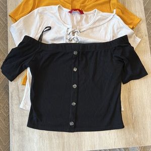 Bundle of Three Crop Tops - Yellow, White, and Black - ALL size Mediums